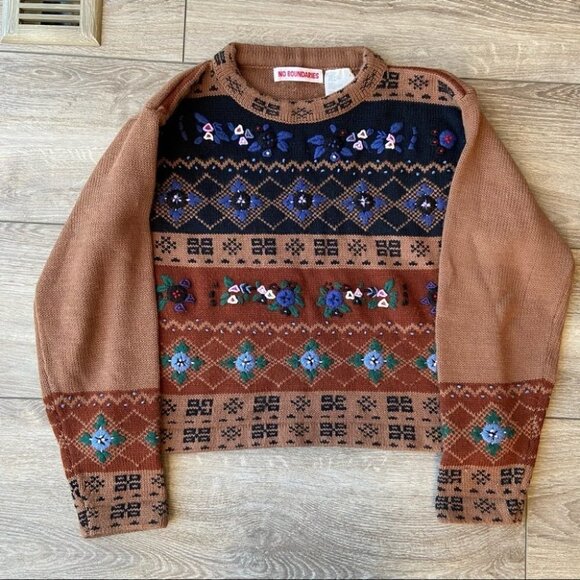 No Boundaries Floral Embroidery Ugly Sweater - Picture 5 of 15